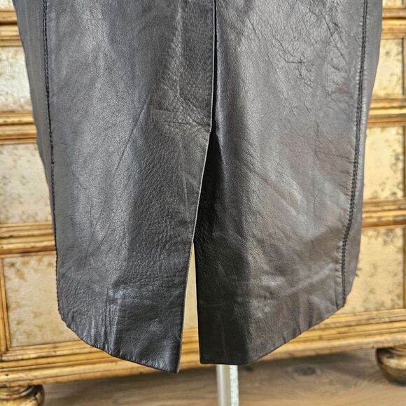 SYNERGY Black Genuine Leather Midi Pencil Skirt Classic Vintage Womens Size 12 - Picture 8 of 16